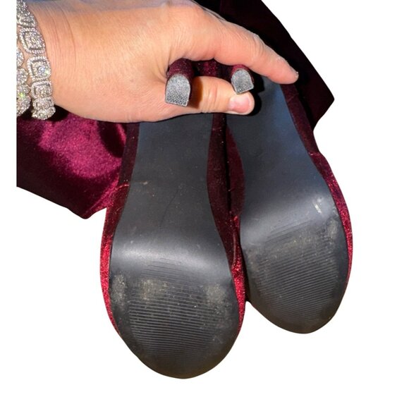 Platform Burgundy Velvet Over The Knee‎ High Heel Boots Size 9.5 Goth Sexy Vamp - Picture 8 of 10